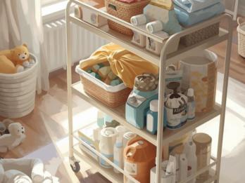 Three tier rolling cart postpartum bedside setup feeding baby care essentials